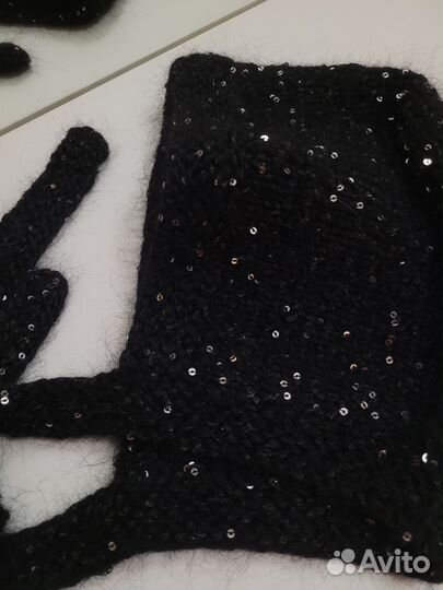 Чепчик и варежки микропайетки набор, комплект