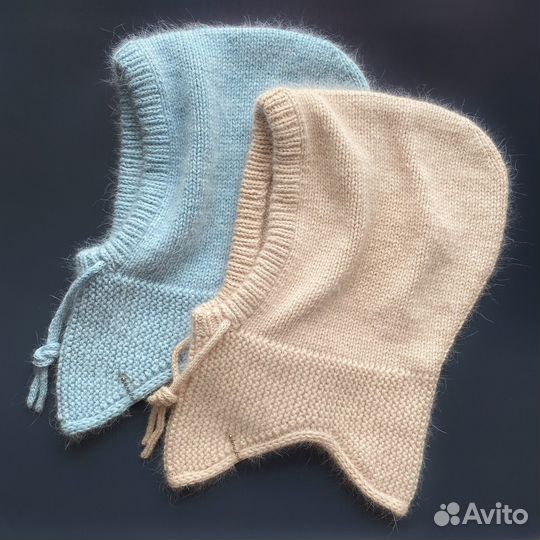 Пушистый вязаный капор капюшон ручной работы