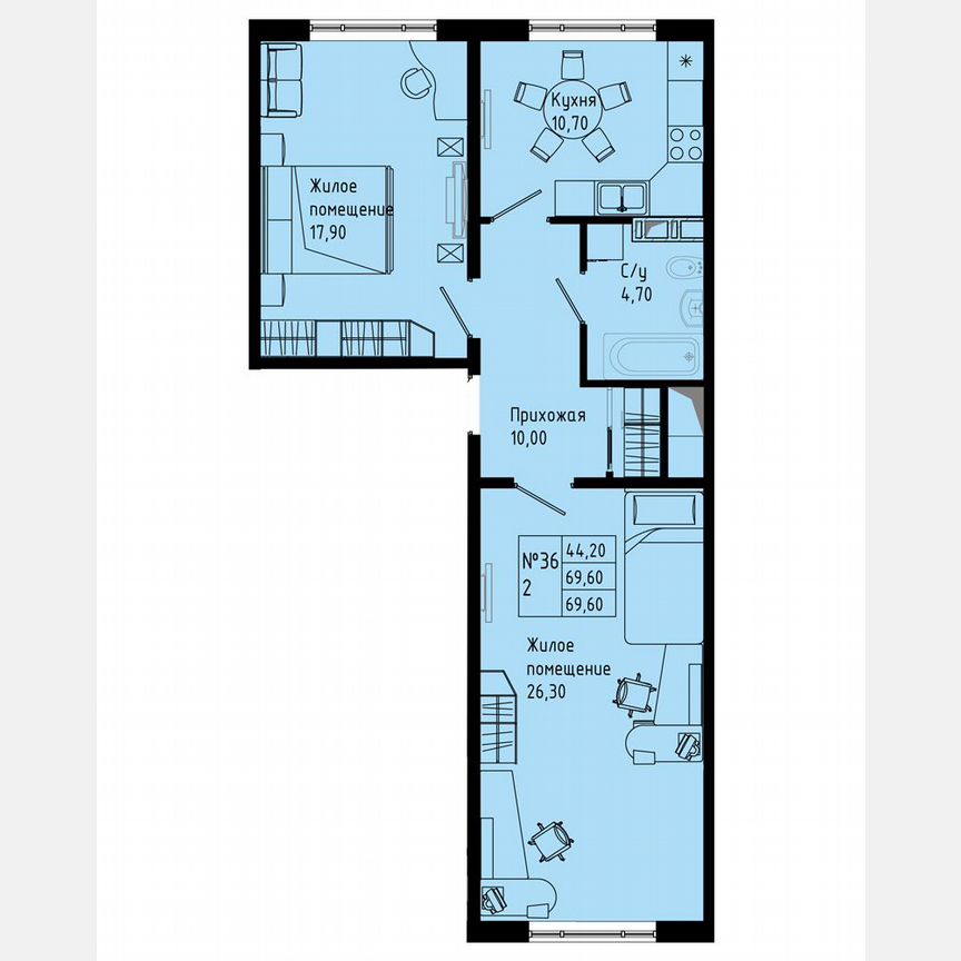2-к. квартира, 69,6 м², 6/8 эт.