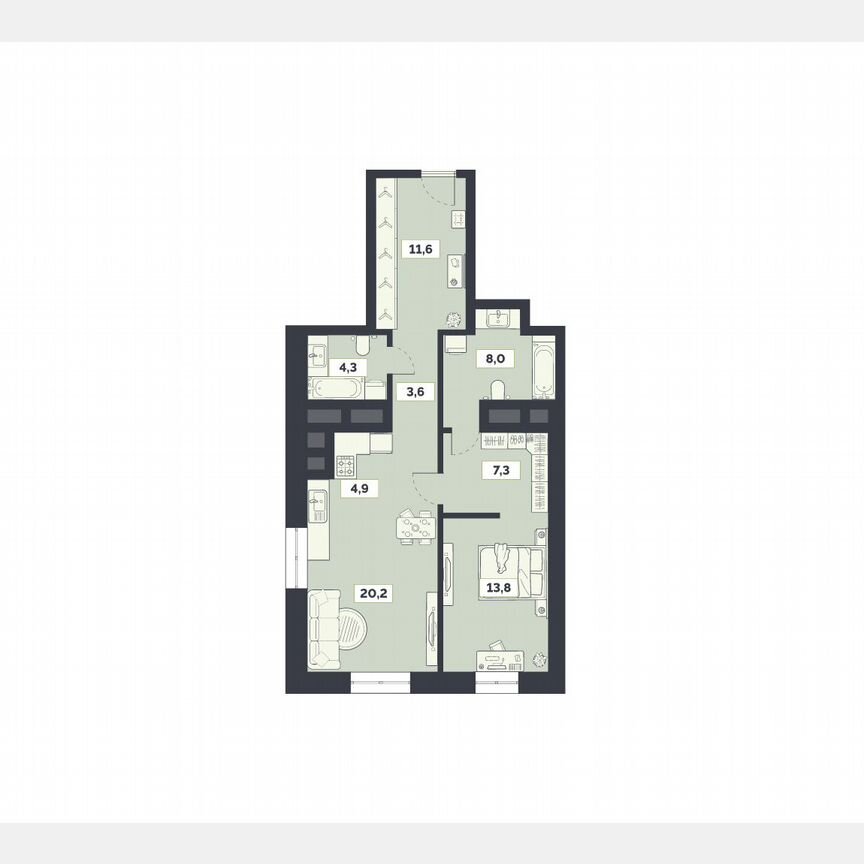 2-к. квартира, 73,7 м², 10/27 эт.