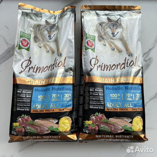 Беззерновой корм 12 кг., Primordial для собак