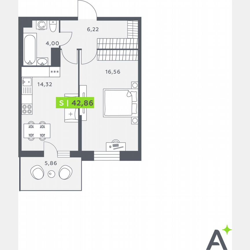 1-к. квартира, 42,4 м², 12/12 эт.