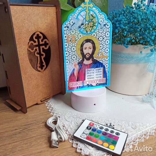 Икона Христа светильник ночник в подарочной упаков