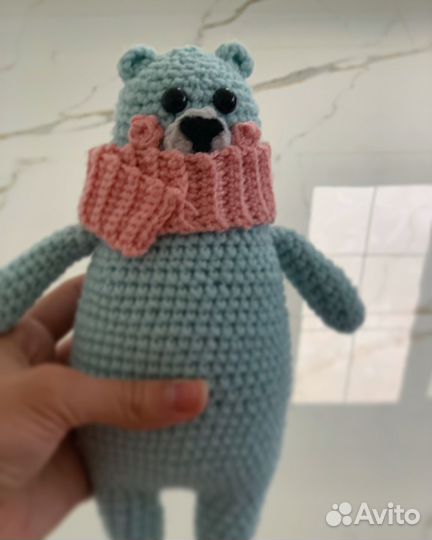 Голубенький мишка ручной работы