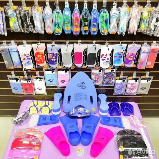 Шапочки очки для плавания колобашка ласты досточка