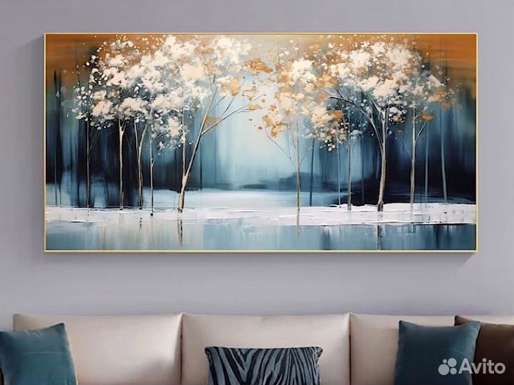 Картина маслом на холсте Зимний пейзаж Лес