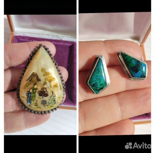 Брошь перламутр персия серебро бирюза серьги