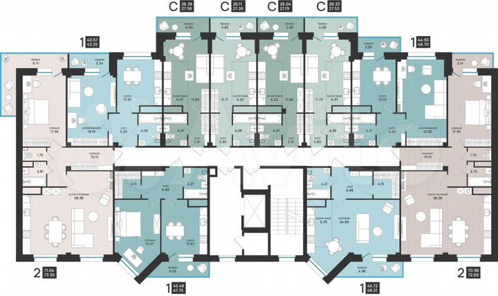 1-к. квартира, 42,2 м², 5/9 эт.