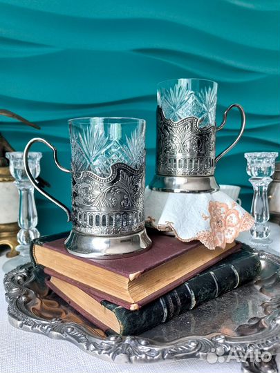 Подстаканники Старинные Мельхиор/Хрусталь