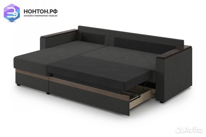 Угловой диван дельфин Атланта Лайт серый / коричне