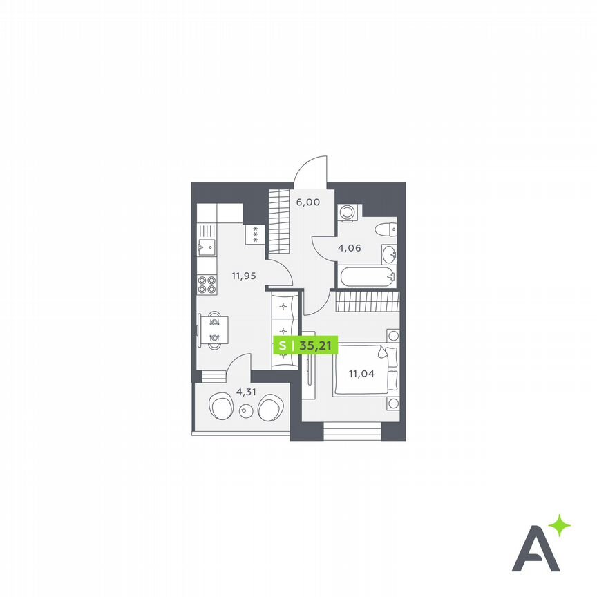 1-к. квартира, 35,2 м², 4/12 эт.