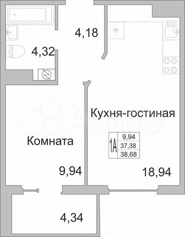 1-к. квартира, 39,2 м², 4/9 эт.