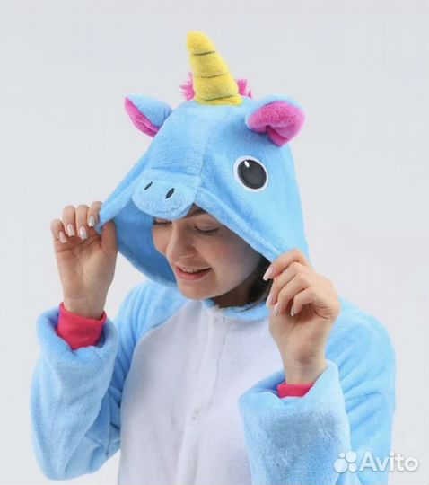 Кигуруми Единорог Пижама Молния Голубой Новый M