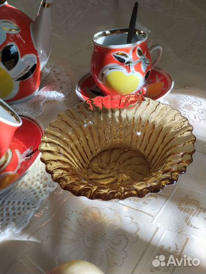 Чайные трио Хайта,цветное стекло СССР