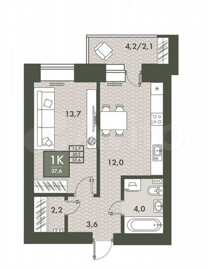 1-к. квартира, 37,6 м², 14/16 эт.