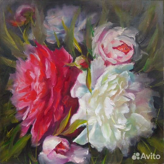 Картина. Масло. Цветы, пионы