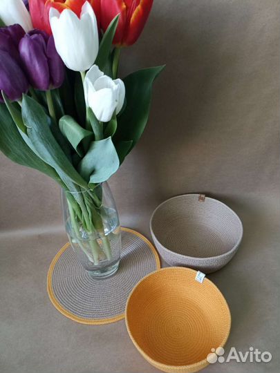 Корзинки из хлопкового шнура и джута