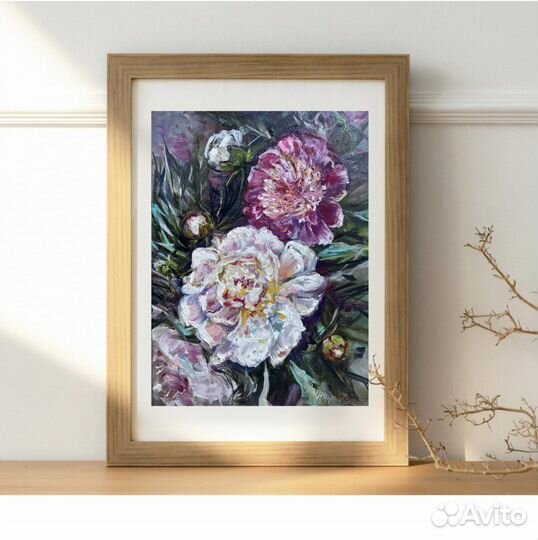 Букет цветов. Картина маслом пионы 40x30