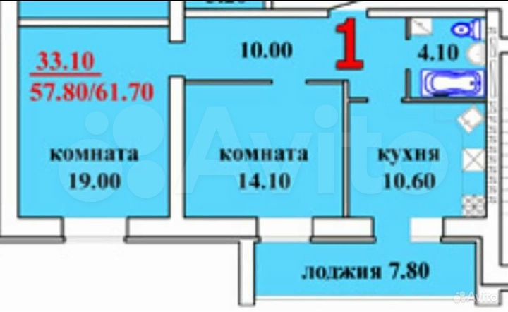 2-к. квартира, 57,6 м², 2/10 эт.