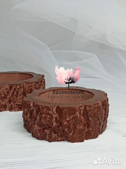 Подсвечник из гипса Пенёк/дерево