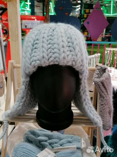 Шапка ушанка вязаная женская ручная работа
