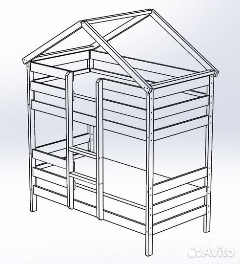 Двухъярусная кровать домик массив береза