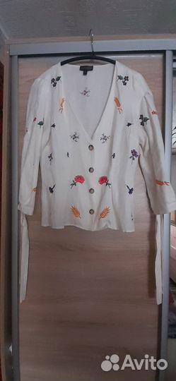 Блузка белая женская Topshop лён с вышивкой