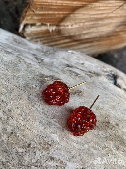 Серьги гвоздики малина из муранского стекла