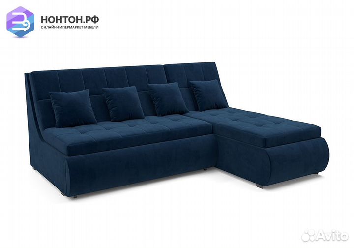 Угловой диван дельфин Дубай велюр темно-синий