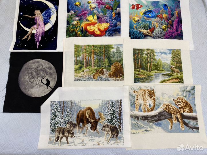 Картина вышитая крестом (48х30см) без рамы