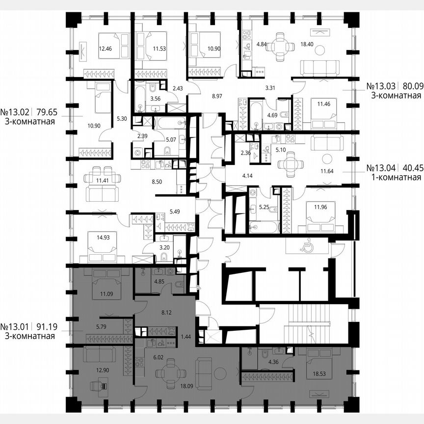3-к. квартира, 91,2 м², 13/19 эт.