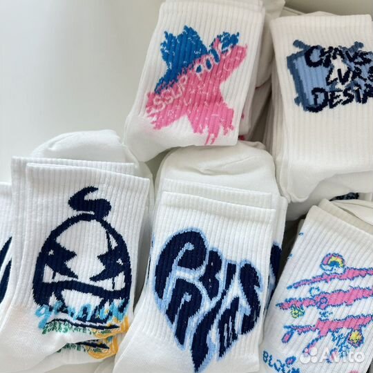 Носки белые женские с принтом