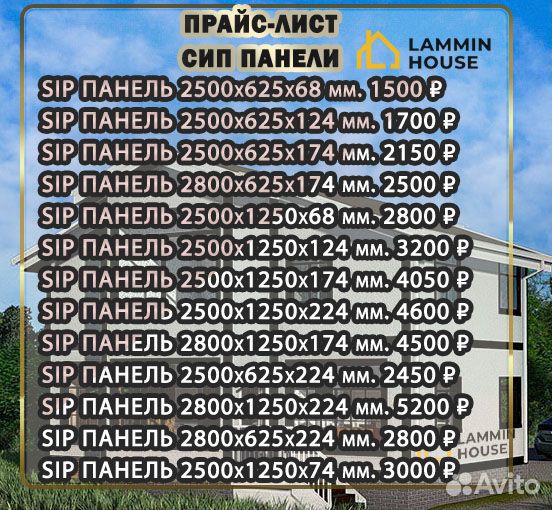 Сип SIP панели OSB. Размер 2500*625*124 мм