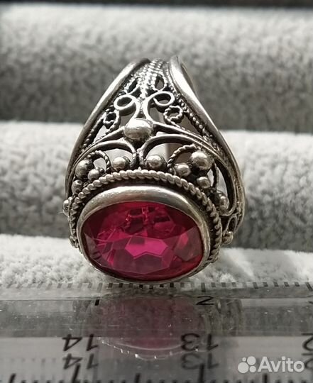 Серебряное кольцо СССР 875 проба звезда с рубином
