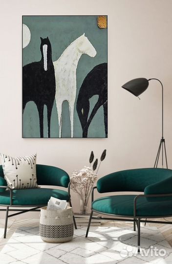 Картина с лошадьми маслом на холсте