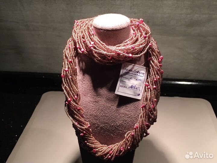 Колье, бусы, жемчуг, японский бисер