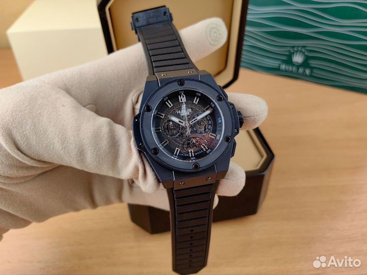 Часы мужские Hublot скелетон чёрные