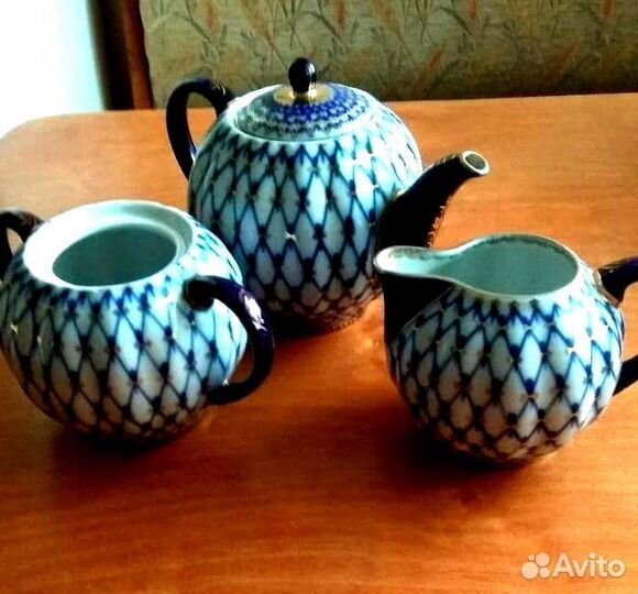 Чайный сервиз. Лфз. Кобальтовая сетка.Золото. СССР