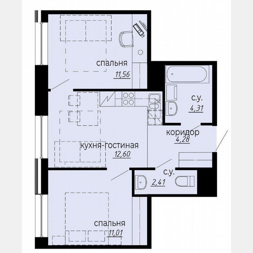 2-к. апартаменты, 46,2 м², 5/10 эт.