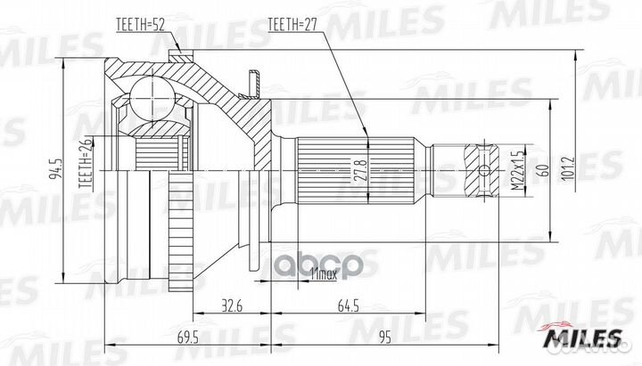 ШРУС hyundai santa FE 2.0-2.7 01-06 нар.(ABS) G