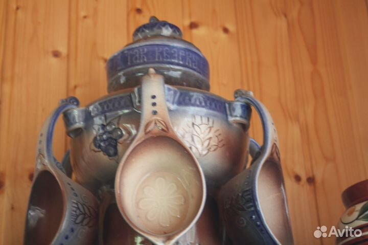 Кувшин для кваса с черпаками.Керамика