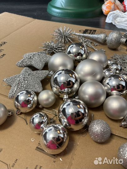 Новогодние игрушки пакетом набро серебряные