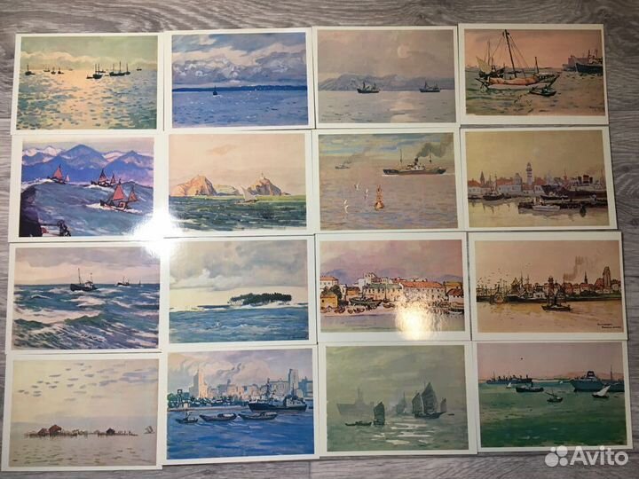 Открытки Морские дороги, 16 шт., 1982 живопись