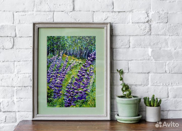 Картина маслом полевые цветы Люпины