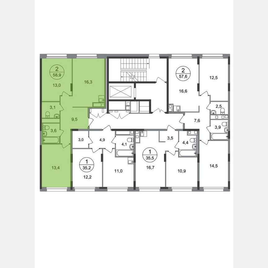 2-к. квартира, 58,9 м², 3/17 эт.