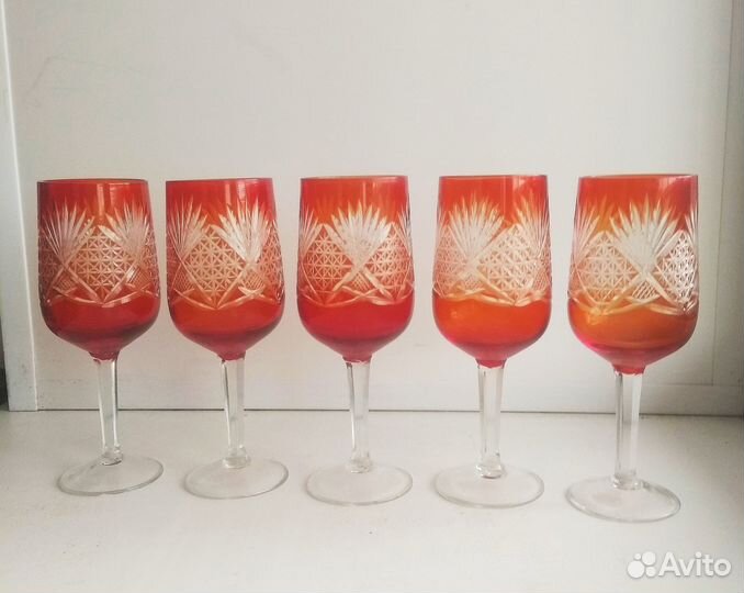 Фужеры цветной хрусталь винтаж СССР 70 гг