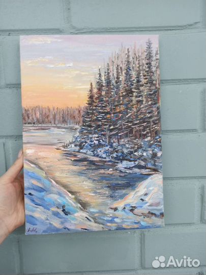 Картина Карелия пейзаж маслом зимний лес