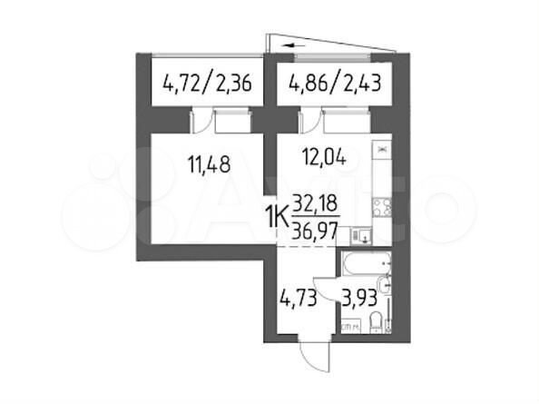 1-к. квартира, 37 м², 2/10 эт.