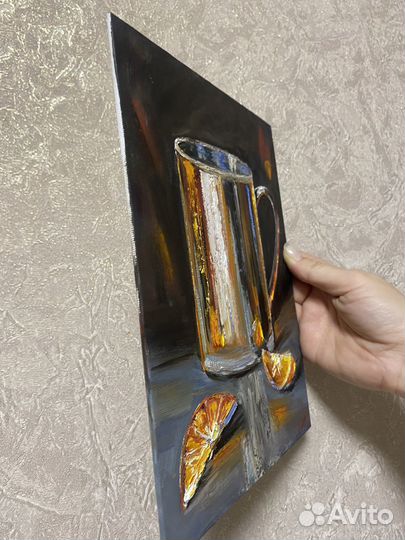 Картина маслом натюрморт посуда апельсин