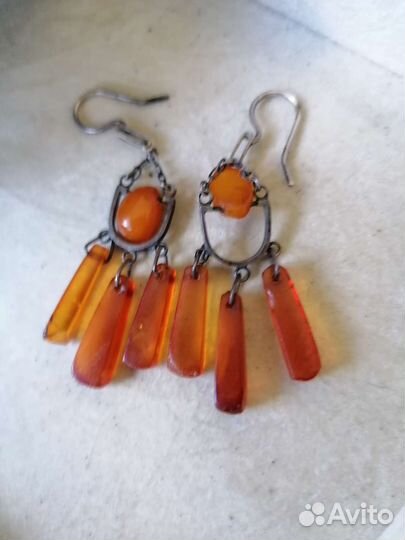 Серьги янтарь СССР винтаж серебро